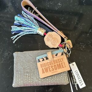 Consuela Silver and Blue Clutch with Tassel